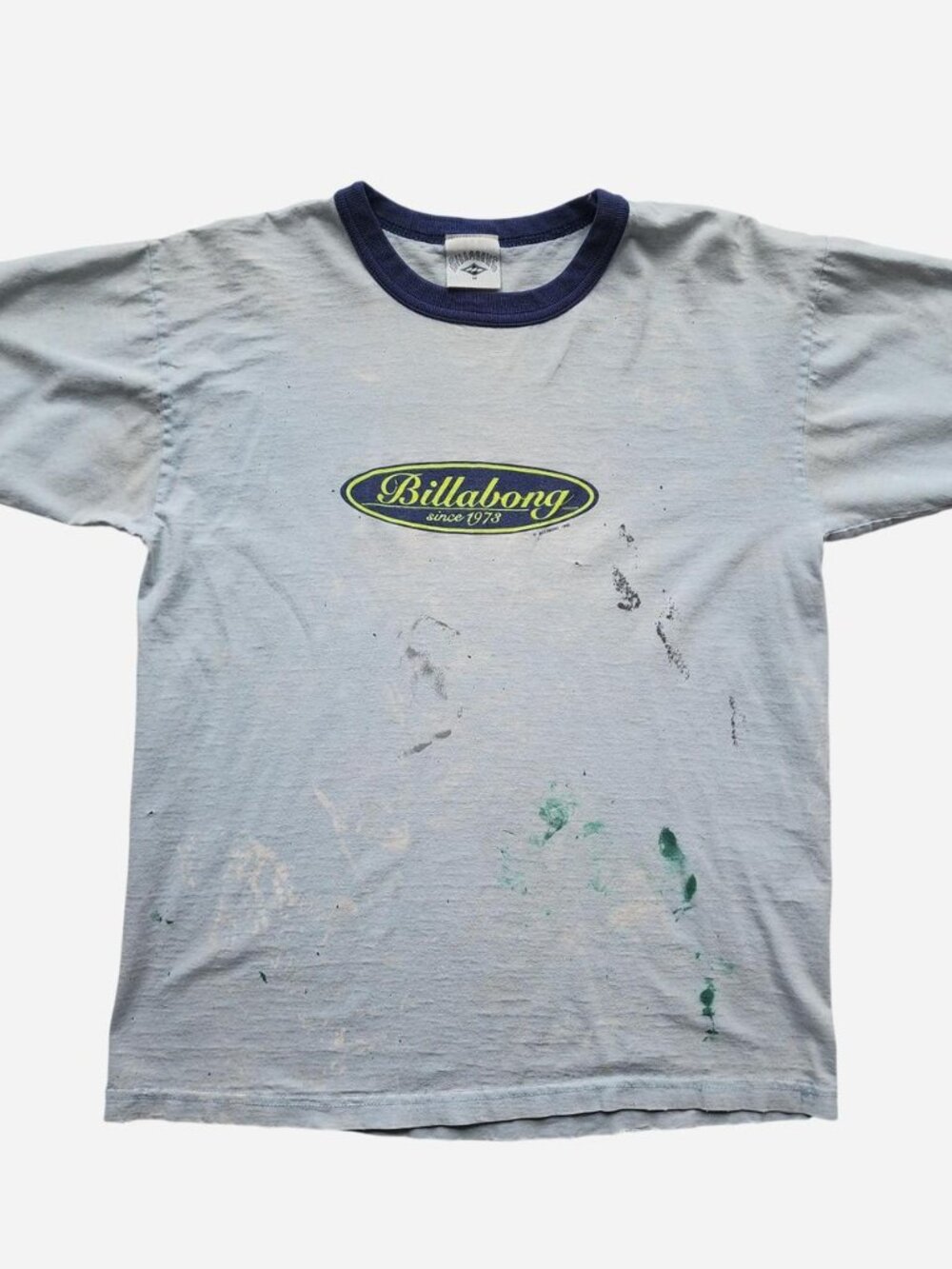 Vintage 1996 thrashed Billabong light blue ringer tee - size medium